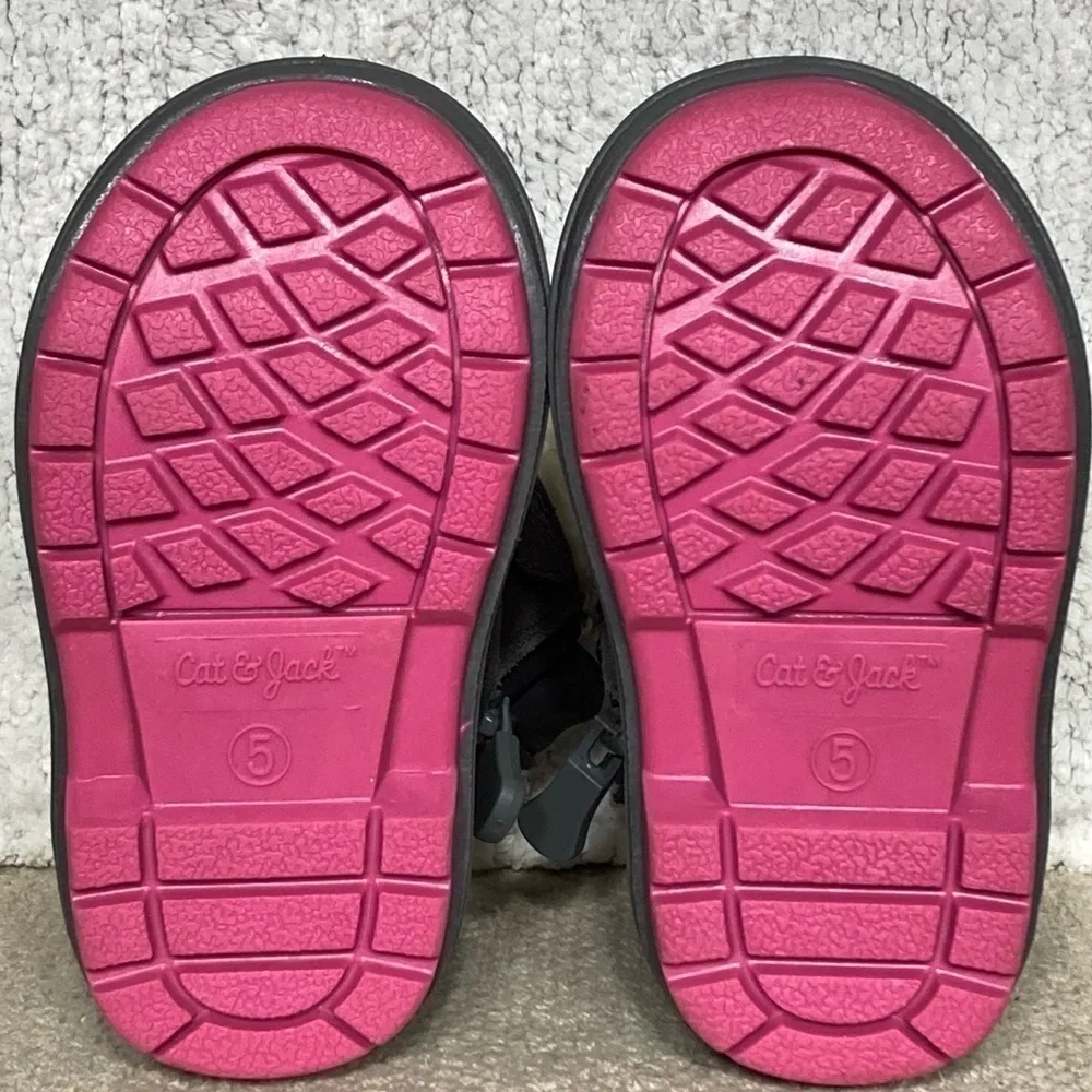 Cat & Jack Kids Black/Pink/Green Leather Journey Winter Snow Boots Size US 5